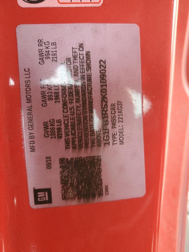 2019 Chevrolet Camaro Ls VIN: 1G1FB1RS2K0109022 Lot: 67956915