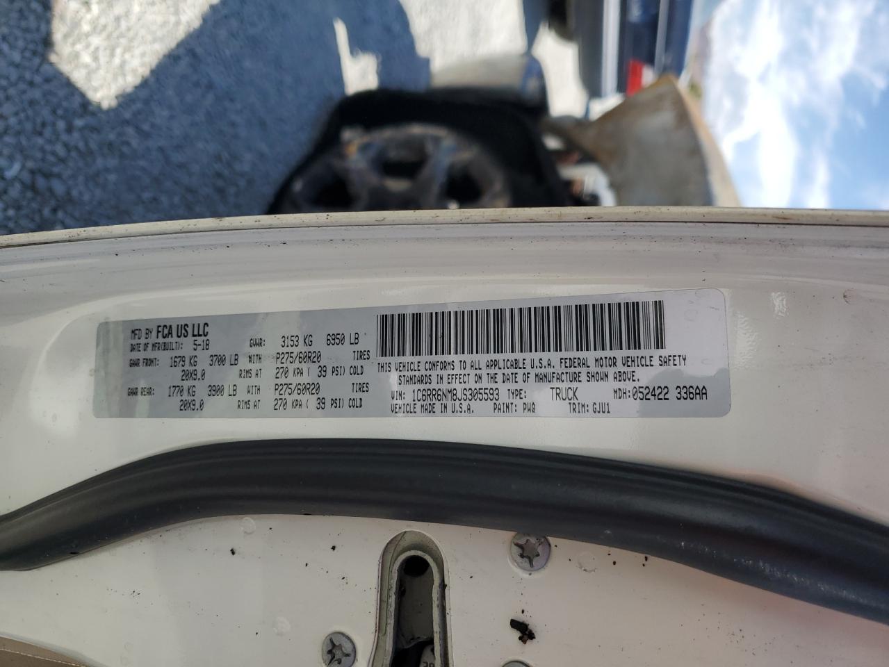 2018 Ram 1500 Laramie VIN: 1C6RR6NM8JS305593 Lot: 70353135