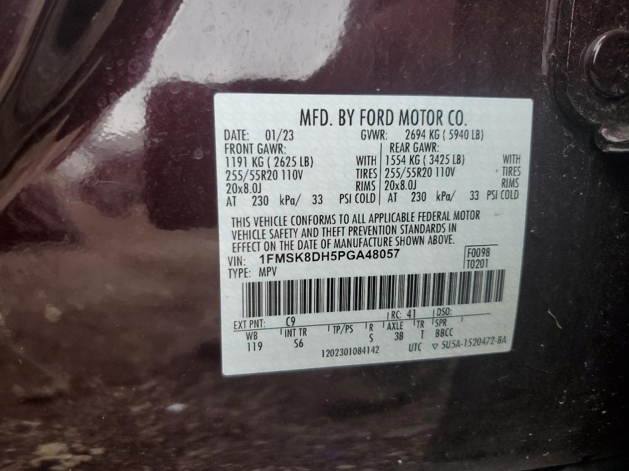 2023 Ford Explorer Xlt VIN: 1FMSK8DH5PGA48057 Lot: 69254895