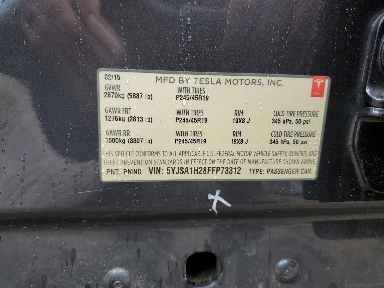 2015 Tesla Model S 85D VIN: 5YJSA1H28FFP73312 Lot: 68360845