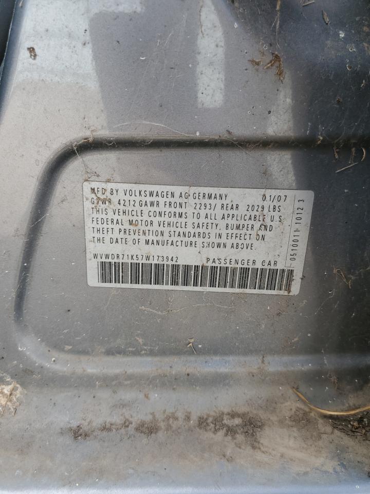 2007 Volkswagen Rabbit VIN: WVWDR71K57W173942 Lot: 70424855