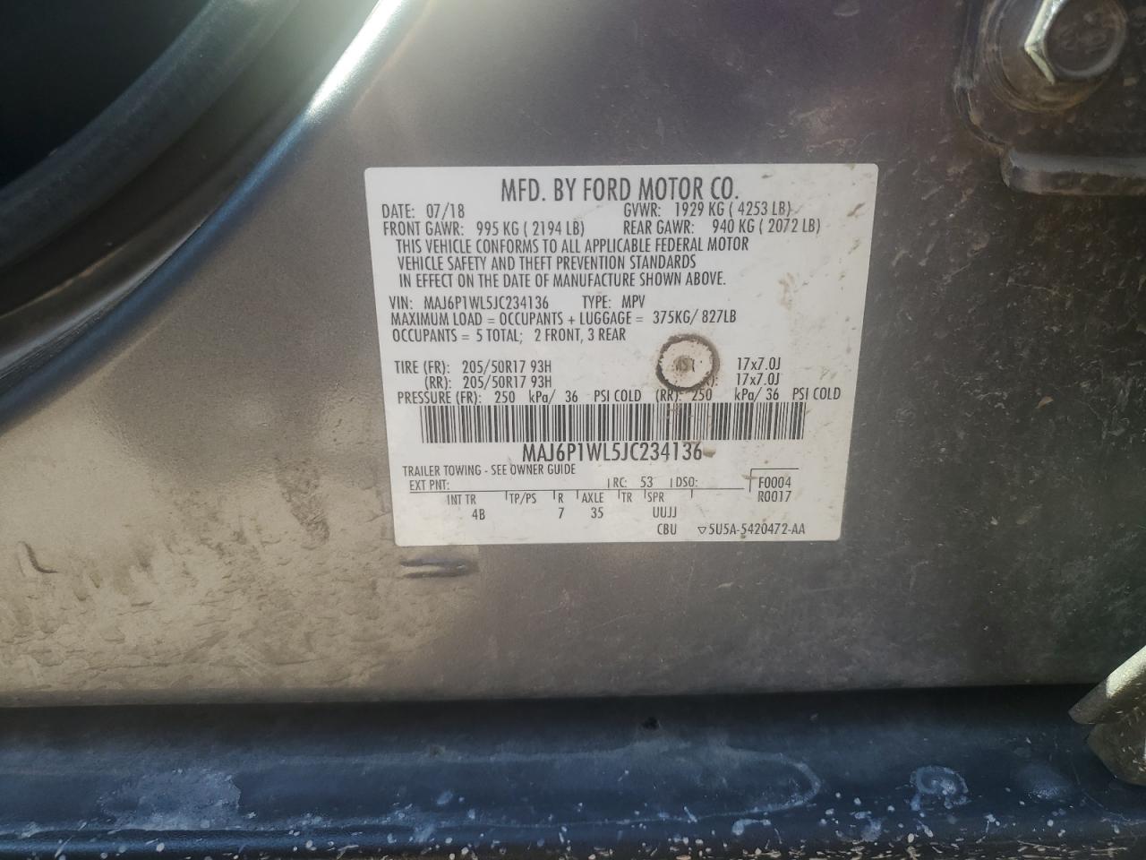 2018 Ford Ecosport Titanium VIN: MAJ6P1WL5JC234136 Lot: 68369925