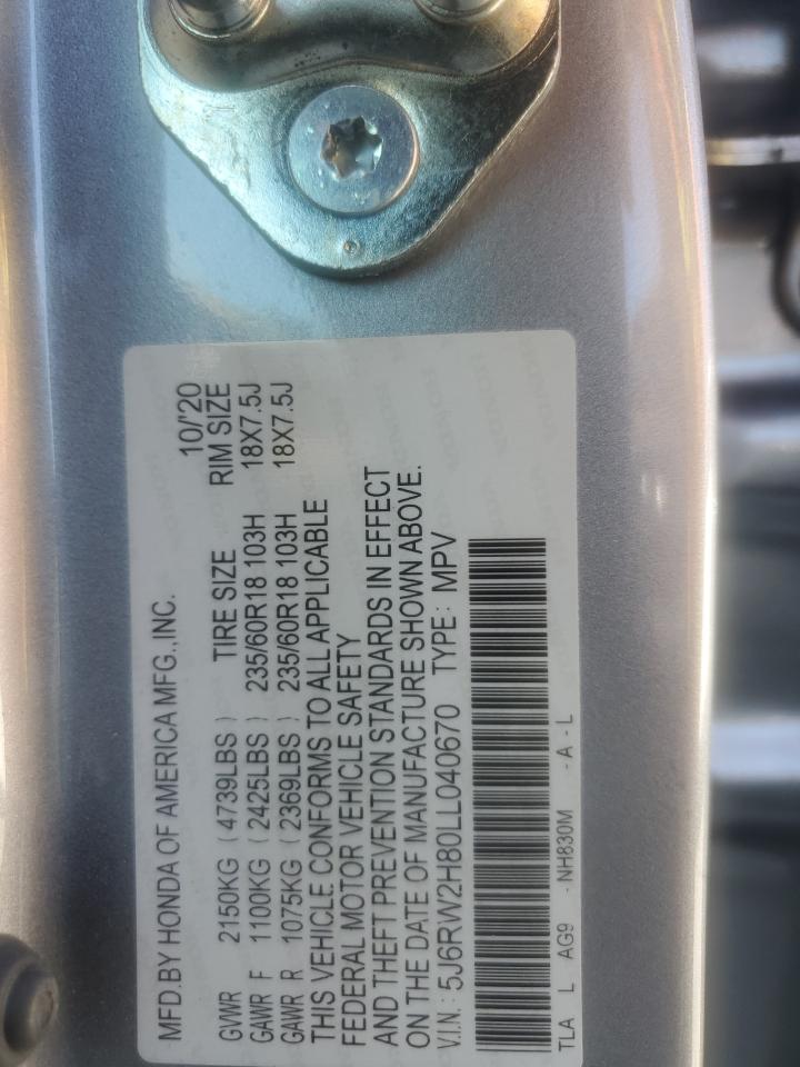 2020 Honda Cr-V Exl VIN: 5J6RW2H80LL040670 Lot: 68616335