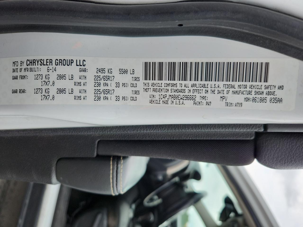 2014 Jeep Cherokee Sport VIN: 1C4PJMAB0EW296662 Lot: 70182525