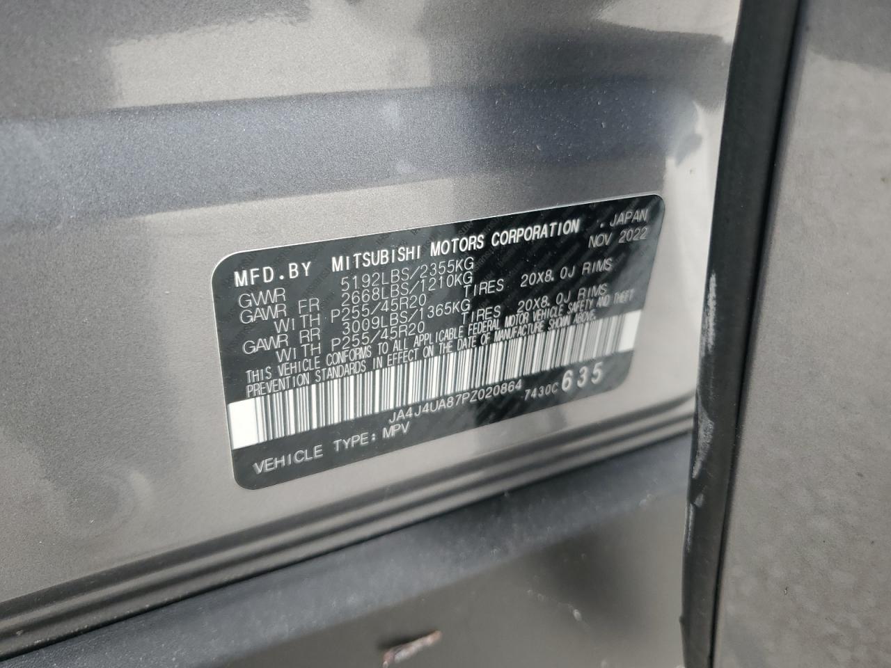 2023 Mitsubishi Outlander Se VIN: JA4J4UA87PZ020864 Lot: 69742685