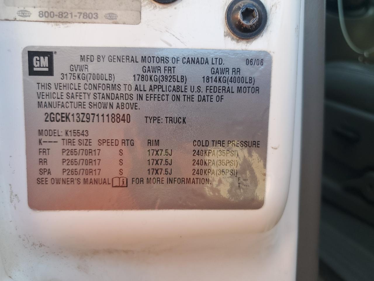 2007 Chevrolet Silverado K1500 Classic Crew Cab VIN: 2GCEK13Z971118840 Lot: 55166295