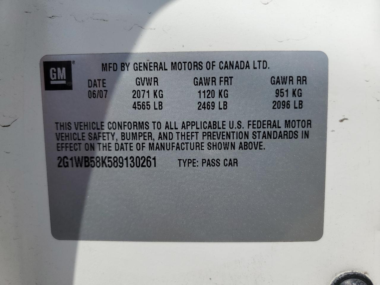2008 Chevrolet Impala Ls VIN: 2G1WB58K589130261 Lot: 67119735