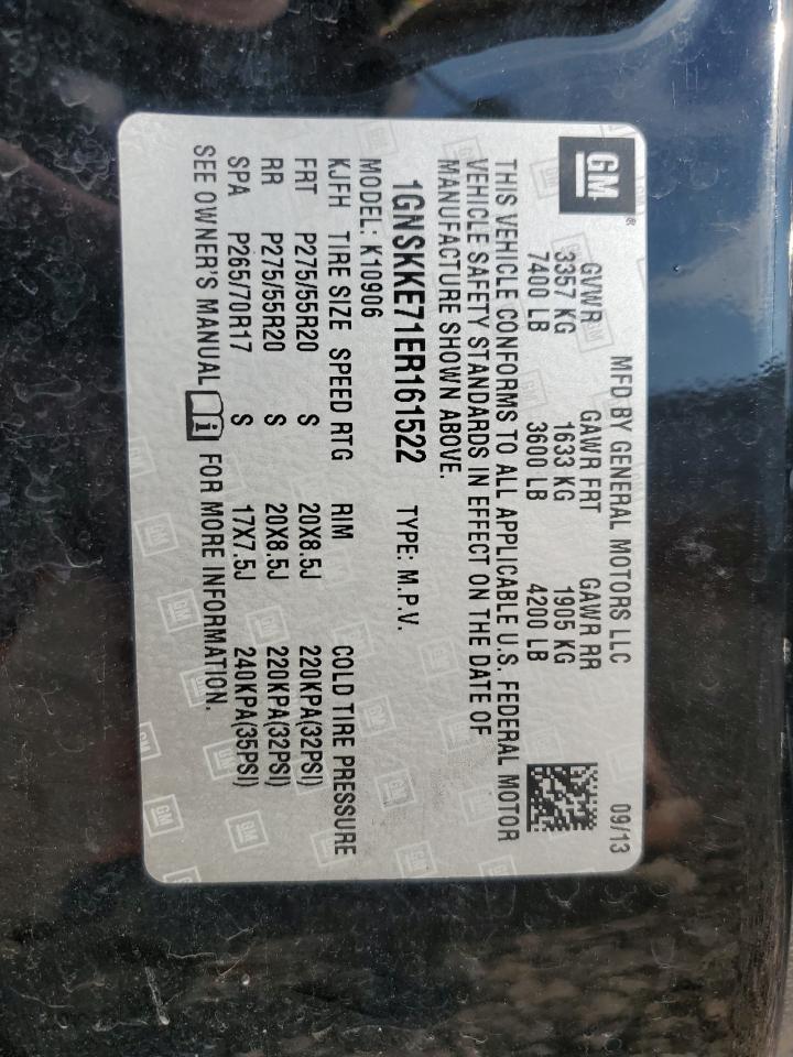 2014 Chevrolet Suburban K1500 Ltz VIN: 1GNSKKE71ER161522 Lot: 67551485