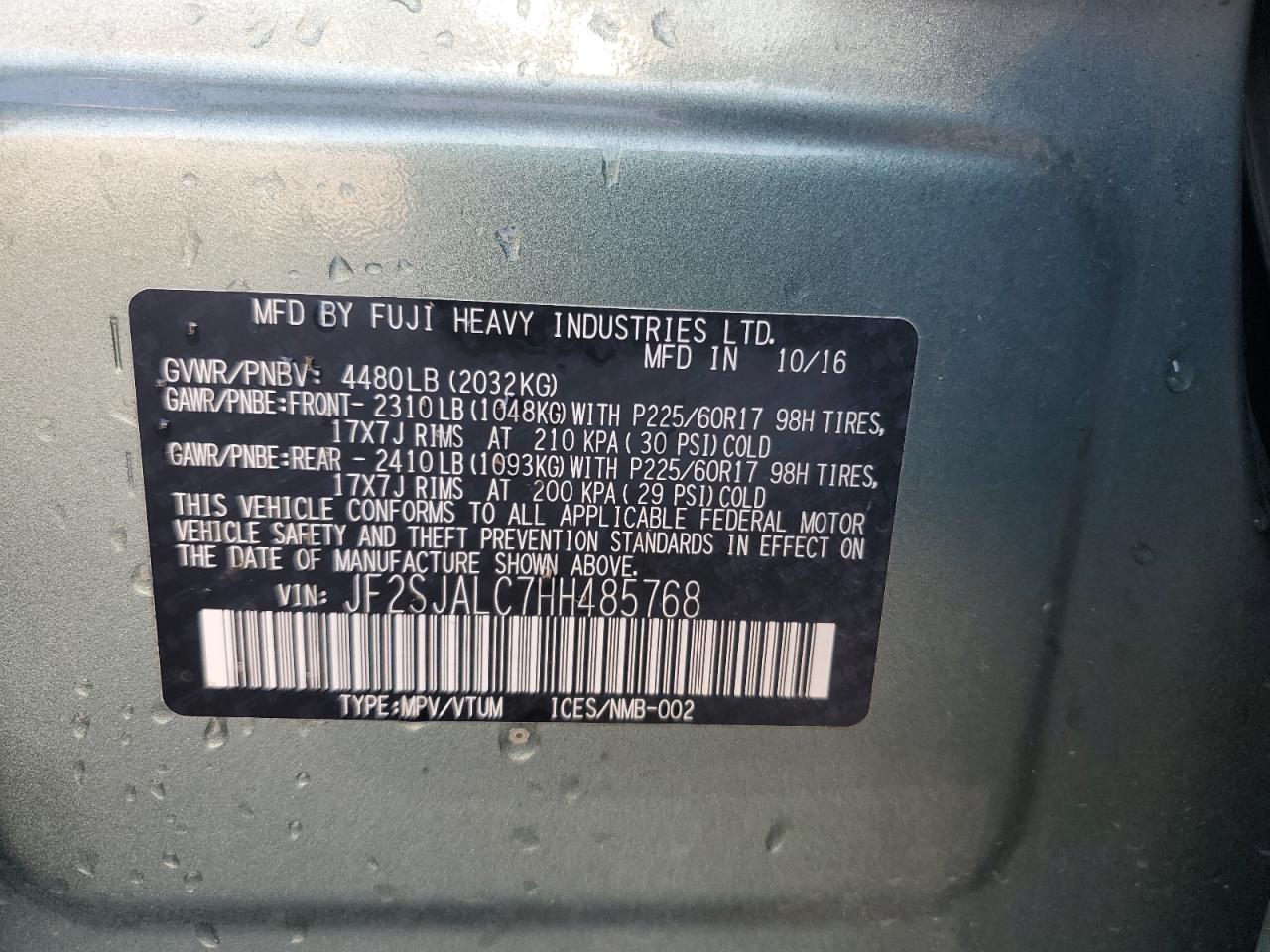 2017 Subaru Forester 2.5I Limited VIN: JF2SJALC7HH485768 Lot: 70950815