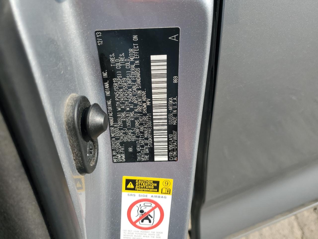 2014 Toyota Highlander Limited VIN: 5TDDKRFH4ES007731 Lot: 68366015