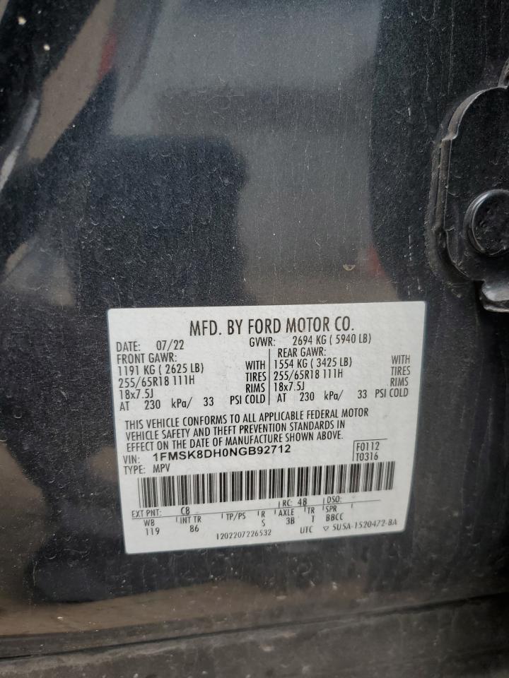 2022 Ford Explorer Xlt VIN: 1FMSK8DH0NGB92712 Lot: 69500875