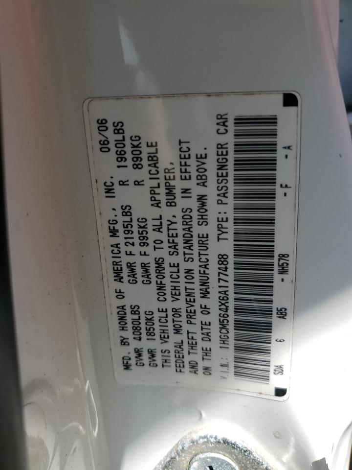 2006 Honda Accord Lx VIN: 1HGCM564X6A177488 Lot: 66800165