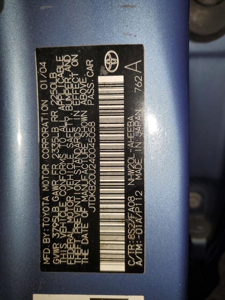 2004 Toyota Prius VIN: JTDKB20U240045058 Lot: 69117575