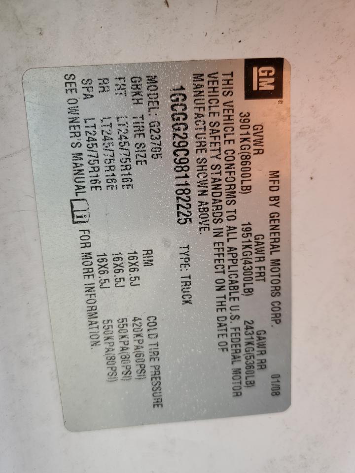 2008 Chevrolet Express G2500 VIN: 1GCGG29C981182225 Lot: 69380635