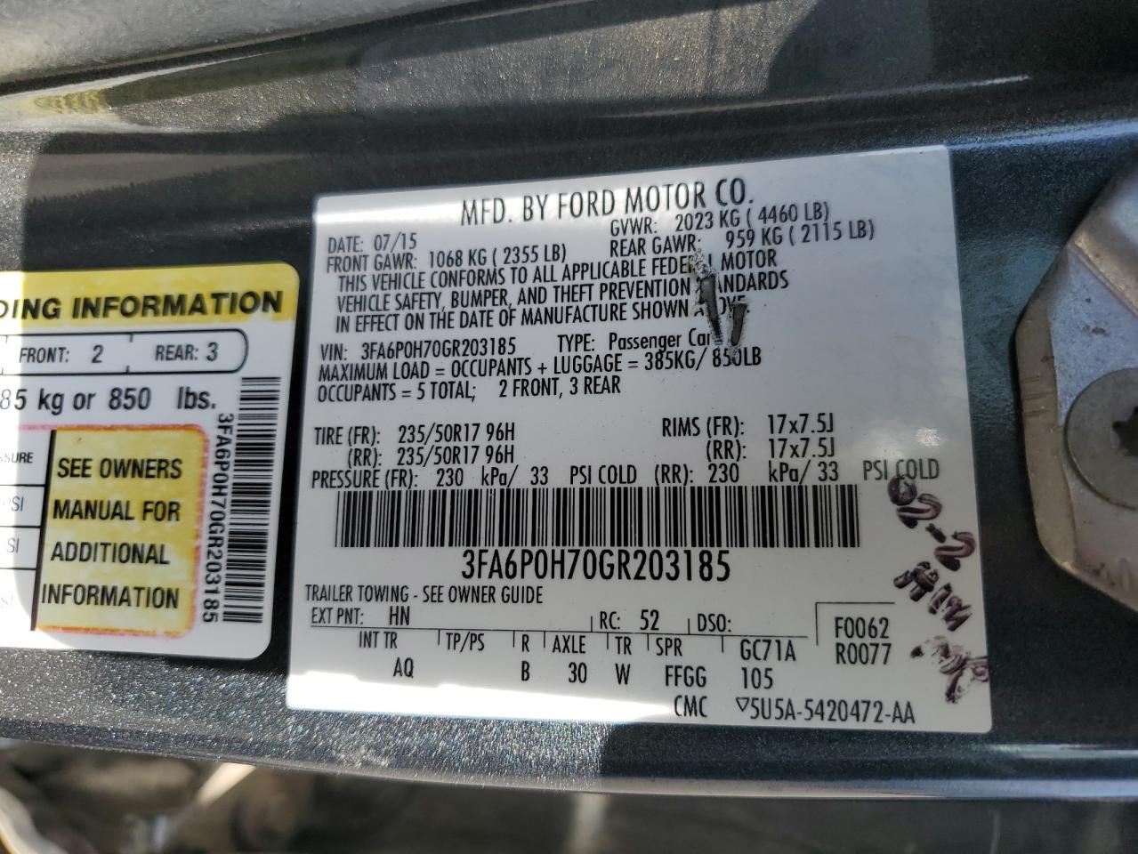 2016 Ford Fusion Se VIN: 3FA6P0H70GR203185 Lot: 70482605