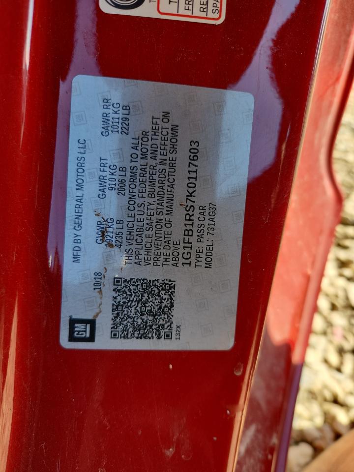 2019 Chevrolet Camaro Ls VIN: 1G1FB1RS7K0117603 Lot: 71805815