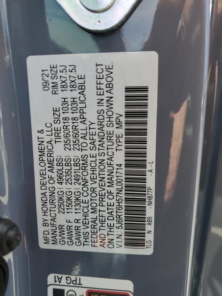 2022 Honda Cr-V Ex VIN: 5J6RT6H57NL001714 Lot: 69708295