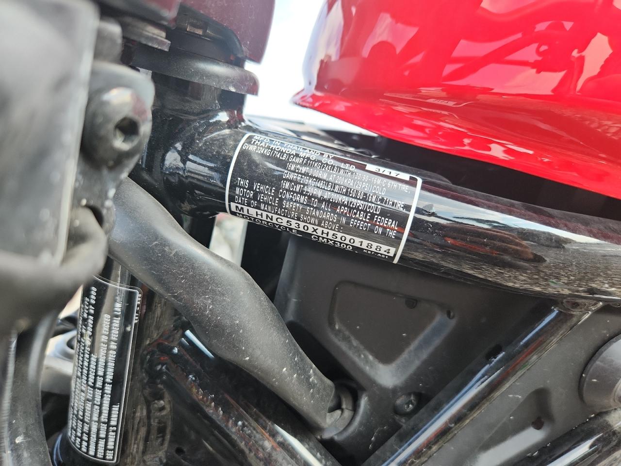 2017 Honda Cmx300 VIN: MLHNC530XH5001884 Lot: 70207515