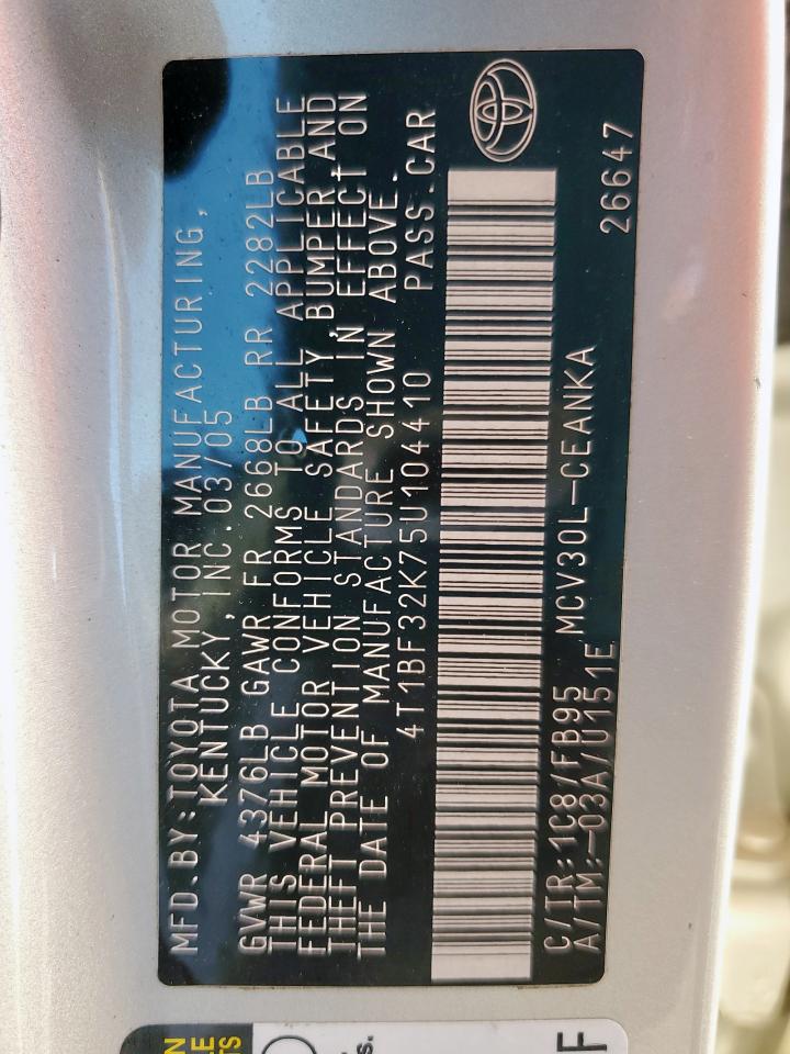 2005 Toyota Camry Le VIN: 4T1BF32K75U104410 Lot: 69012955