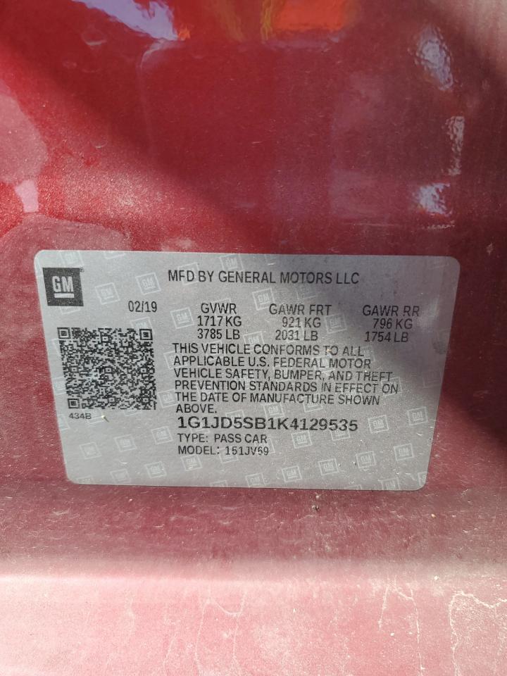 2019 Chevrolet Sonic Lt VIN: 1G1JD5SB1K4129535 Lot: 70524235