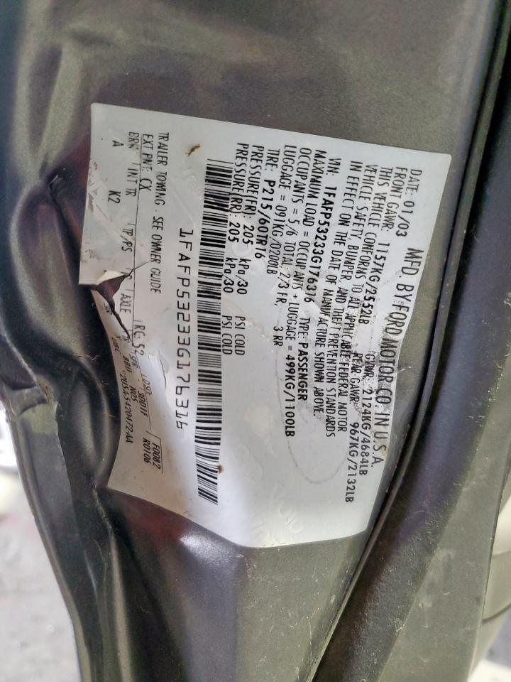 2003 Ford Taurus Se VIN: 1FAFP53233G176316 Lot: 69521135