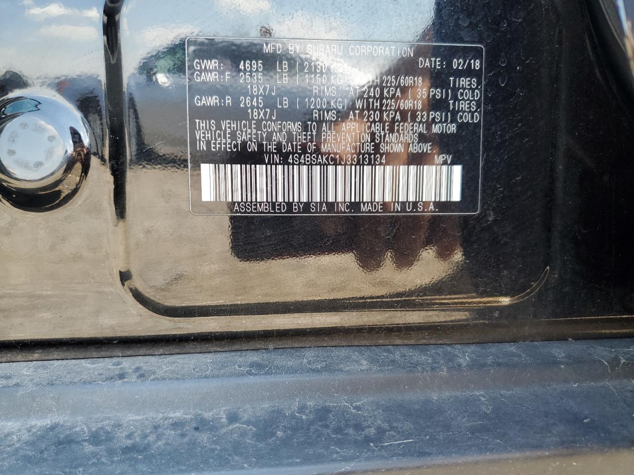 2018 Subaru Outback 2.5I Limited VIN: 4S4BSAKC1J3313134 Lot: 68885595