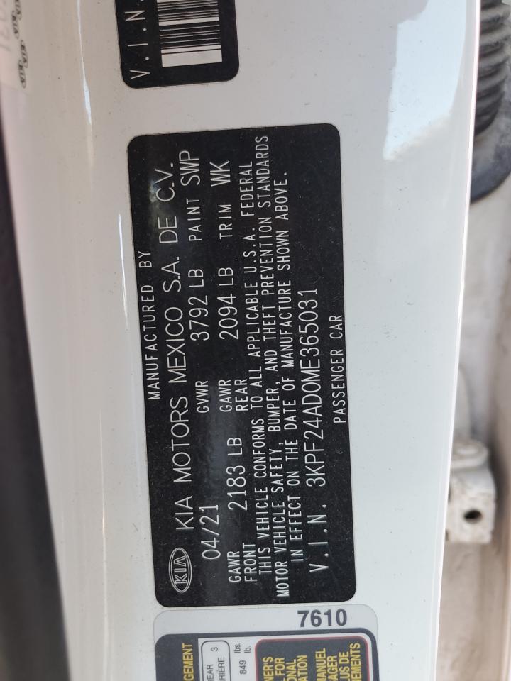 2021 Kia Forte Fe VIN: 3KPF24AD0ME365031 Lot: 70094465