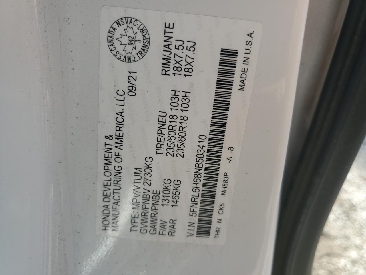 2022 Honda Odyssey Exl VIN: 5FNRL6H68NB503410 Lot: 70512735