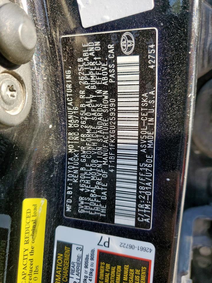 2016 Toyota Camry Le VIN: 4T1BF1FKXGU259390 Lot: 70204595