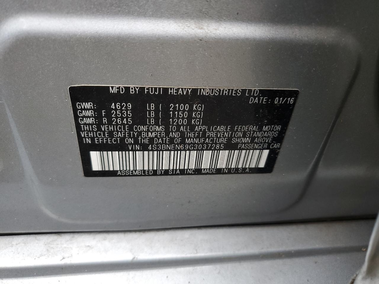 2016 Subaru Legacy 3.6R Limited VIN: 4S3BNEN69G3037285 Lot: 70536845