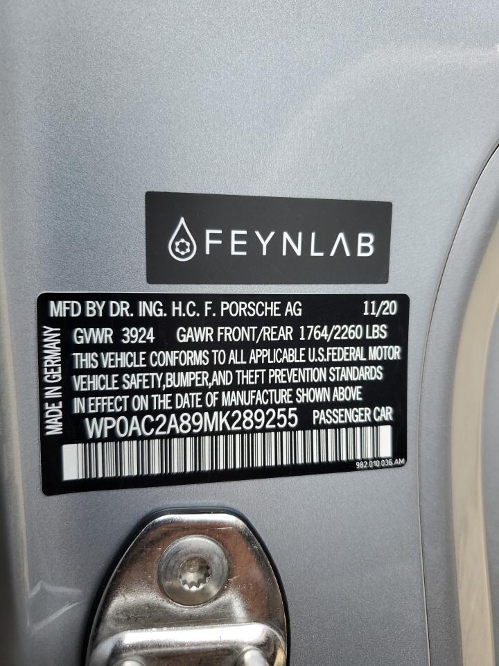 Auction sale of the 2021 PORSCHE CAYMAN , vin: WP0AC2A89MK289255, lot number: 67806055