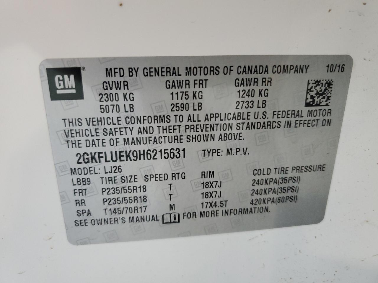 2017 GMC Terrain Slt VIN: 2GKFLUEK9H6215631 Lot: 69955645