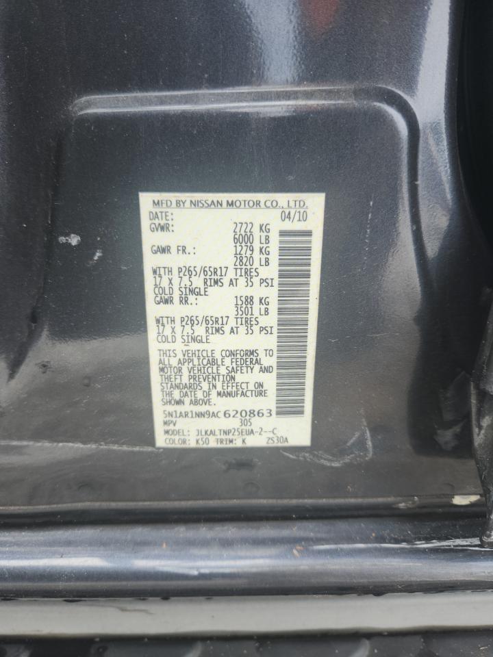 2010 Nissan Pathfinder S VIN: 5N1AR1NN9AC620863 Lot: 69837185