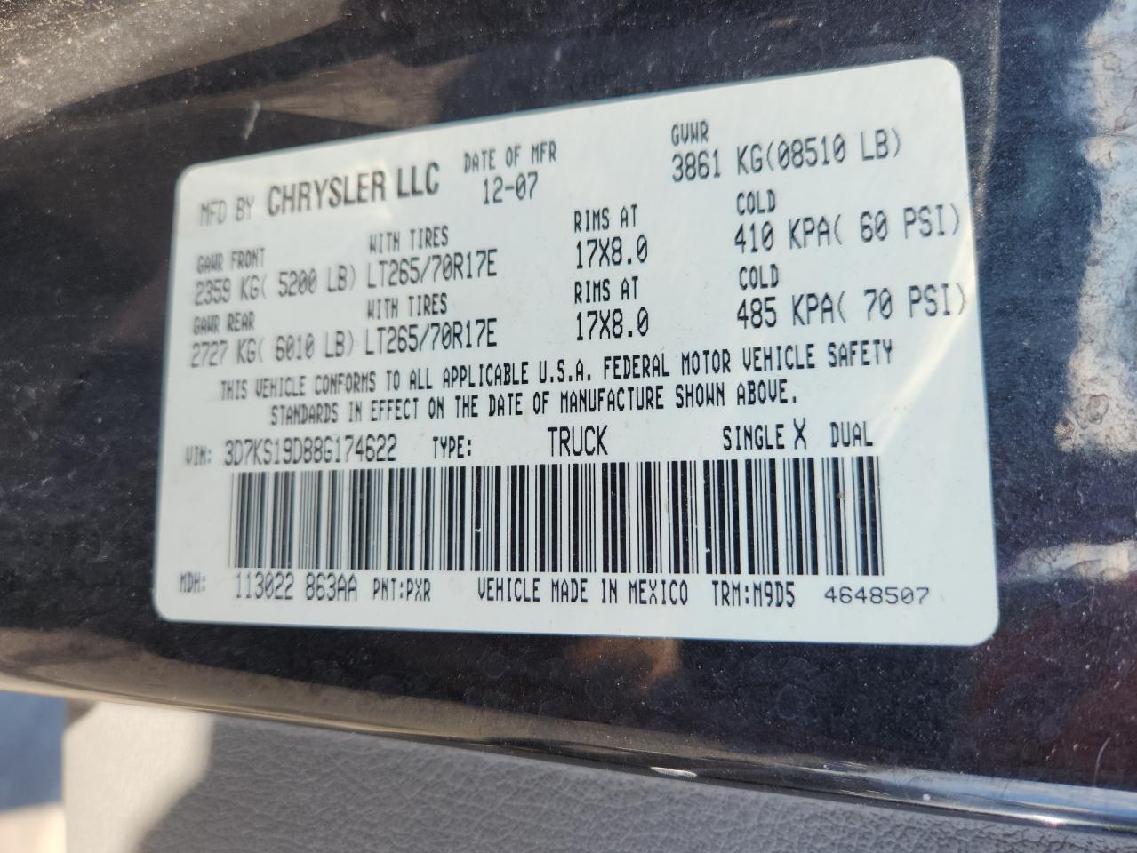 2008 Dodge Ram 1500 VIN: 3D7KS19D88G174622 Lot: 66735815