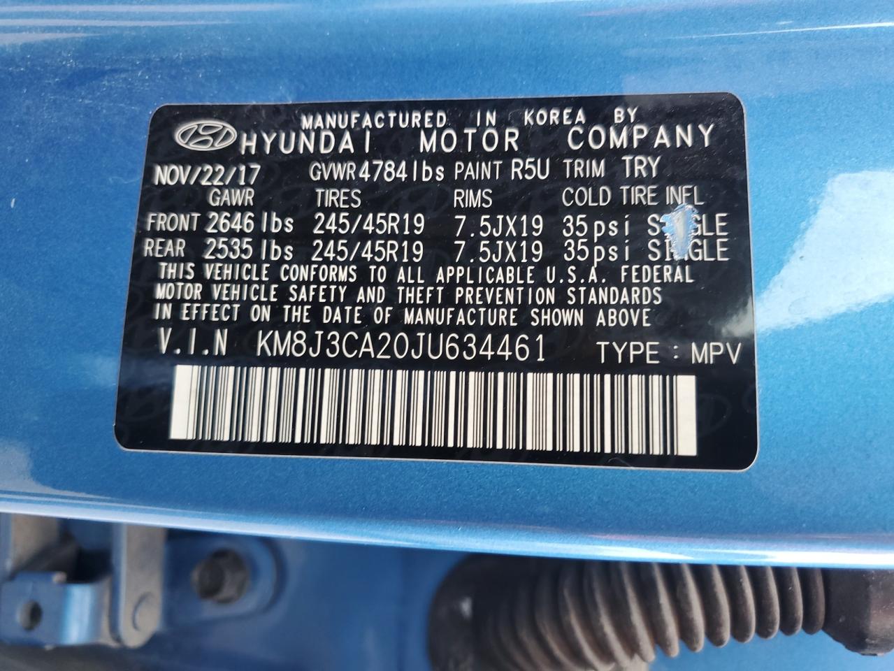 2018 Hyundai Tucson Value VIN: KM8J3CA20JU634461 Lot: 69752235