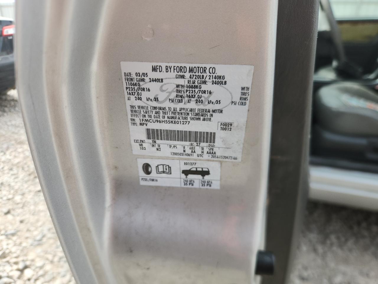 2005 Ford Escape Hev VIN: 1FMCU96H55KE01277 Lot: 69993845