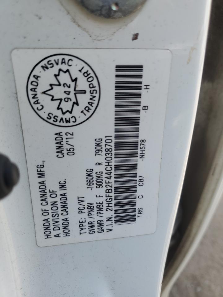 2012 Honda Civic Lx VIN: 2HGFB2F44CH038701 Lot: 66921465