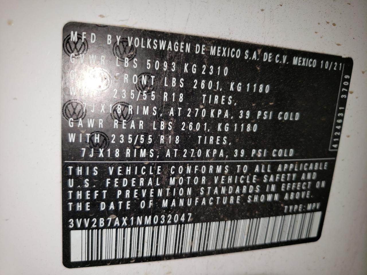 2022 Volkswagen Tiguan Se VIN: 3VV2B7AX1NM032047 Lot: 69483855