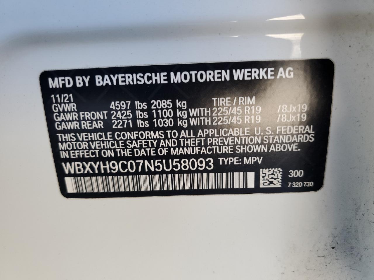 2022 BMW X2 Sdrive28I VIN: WBXYH9C07N5U58093 Lot: 69833355