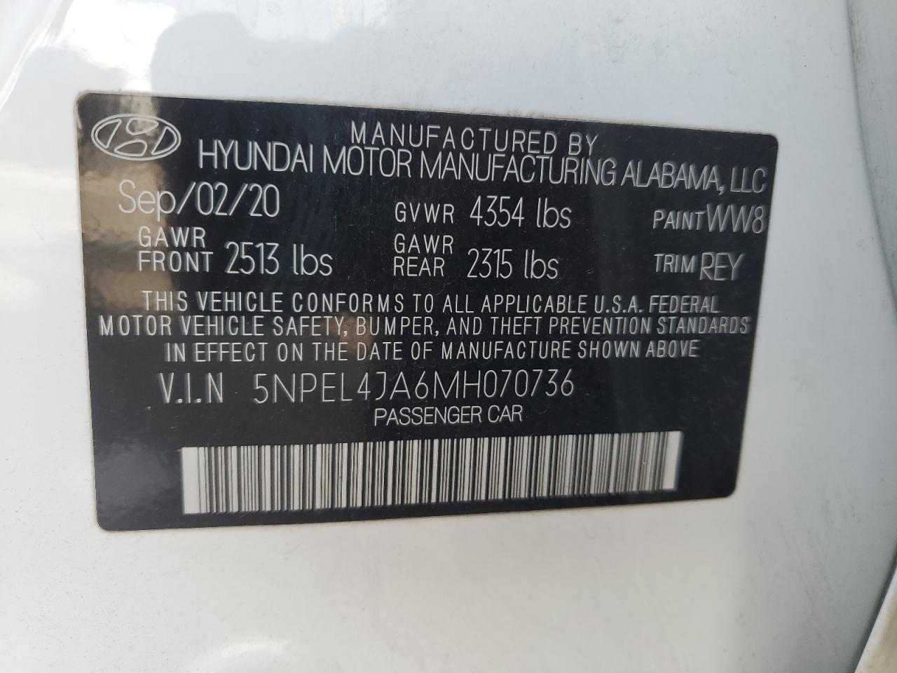 2021 Hyundai Sonata Sel VIN: 5NPEL4JA6MH070736 Lot: 67300845