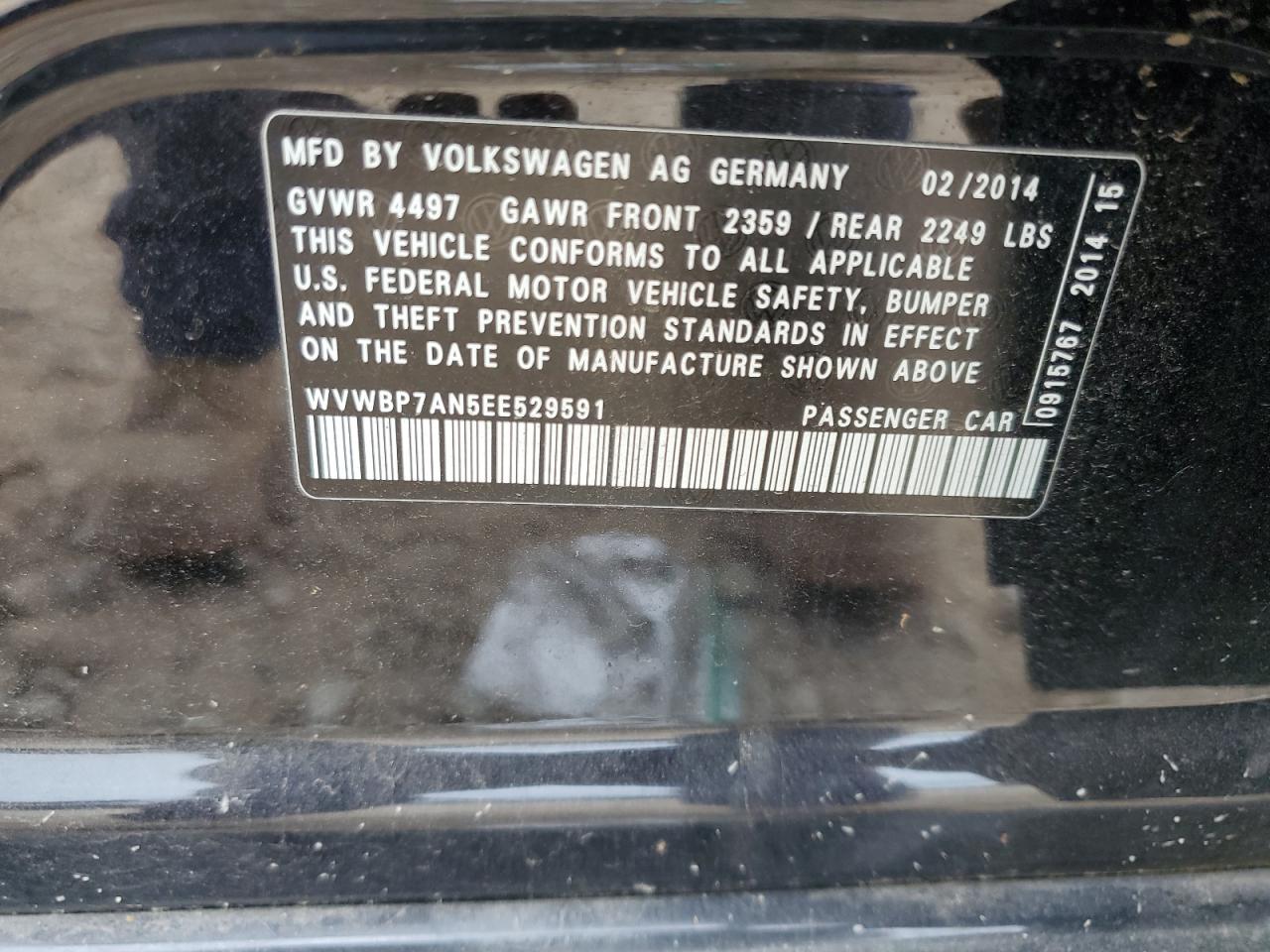 2014 Volkswagen Cc Sport VIN: WVWBP7AN5EE529591 Lot: 67456105