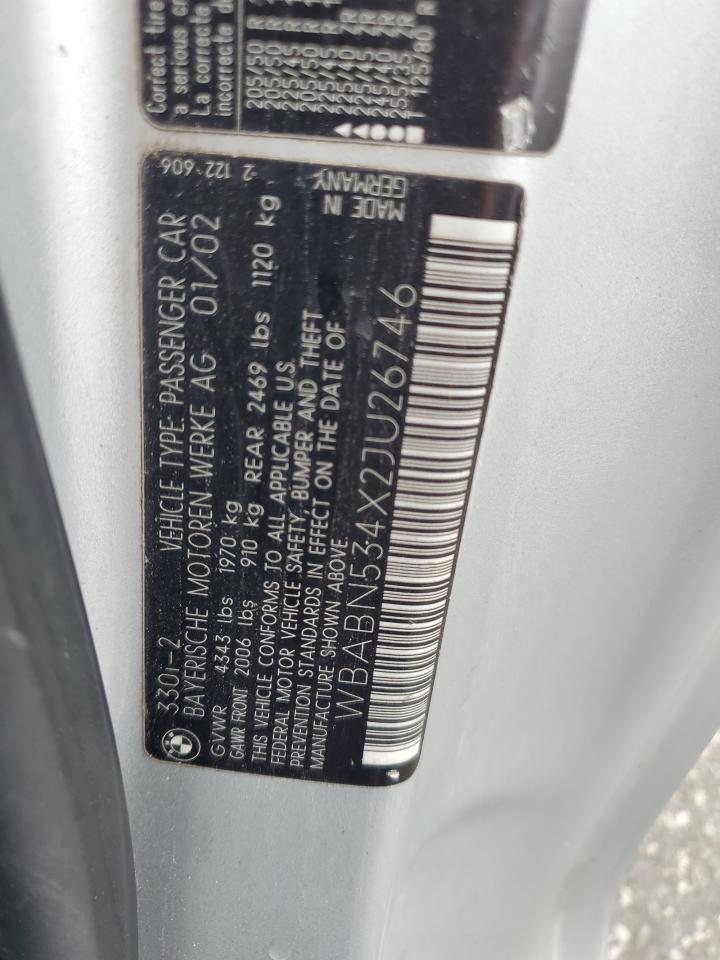 2002 BMW 330 Ci VIN: WBABN534X2JU26746 Lot: 68335085