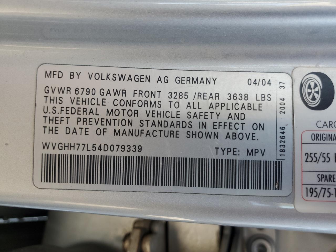 2004 Volkswagen Touareg Tdi 5.0 VIN: WVGHH77L54D079339 Lot: 69993045