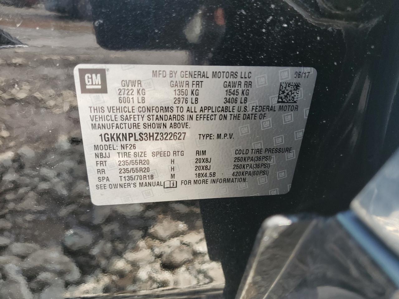 2017 GMC Acadia Denali VIN: 1GKKNPLS3HZ322627 Lot: 69408065