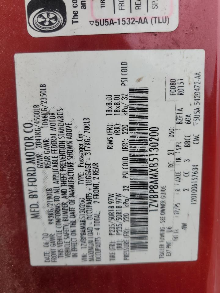 2011 Ford Mustang VIN: 1ZVBP8AMXB5130200 Lot: 66165825