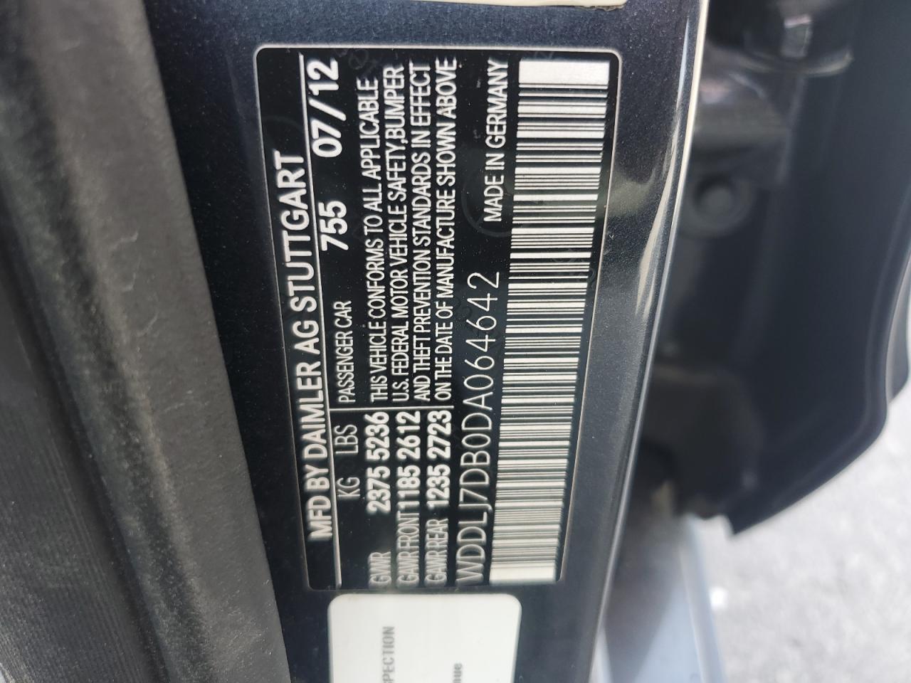 2013 Mercedes-Benz Cls 550 VIN: WDDLJ7DB0DA064642 Lot: 70592435