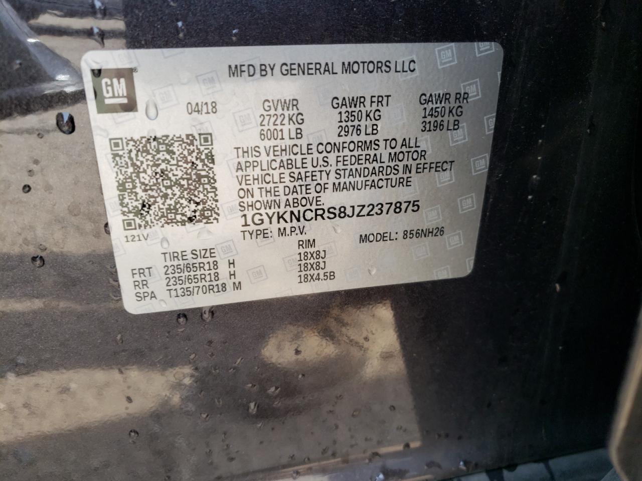 2018 Cadillac Xt5 Luxury VIN: 1GYKNCRS8JZ237875 Lot: 67972795