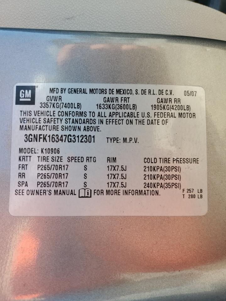 2007 Chevrolet Suburban K1500 VIN: 3GNFK16347G312301 Lot: 69059365