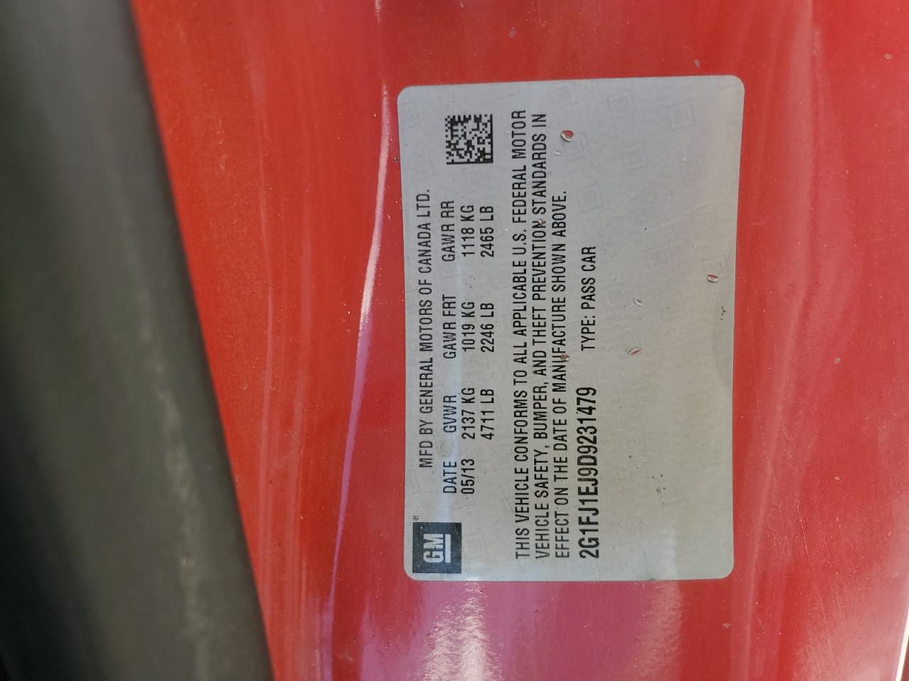 2013 Chevrolet Camaro Ss VIN: 2G1FJ1EJ9D9231479 Lot: 69498455