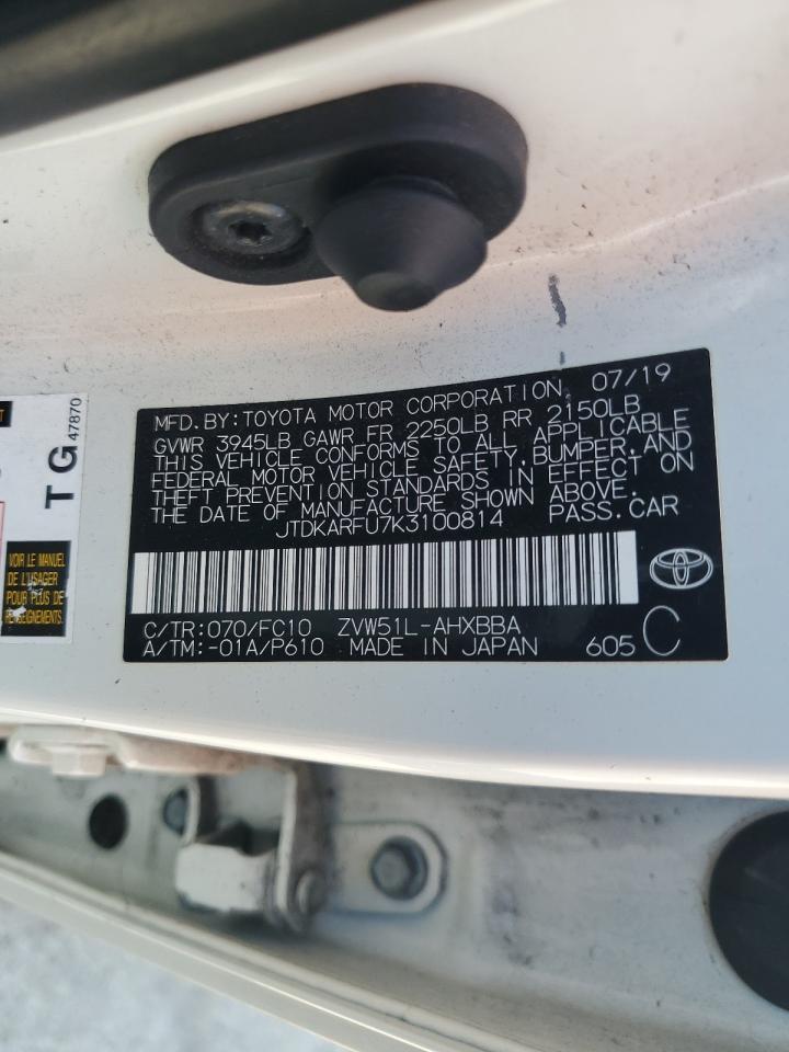 2019 Toyota Prius VIN: JTDKARFU7K3100814 Lot: 68216975